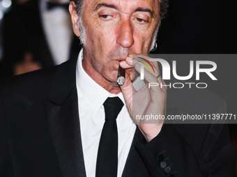 Paolo Sorrentino is leaving the hotel for the red carpet of Parthenope during the 77th Festival de Cannes in Cannes, France, on May 21, 2024...