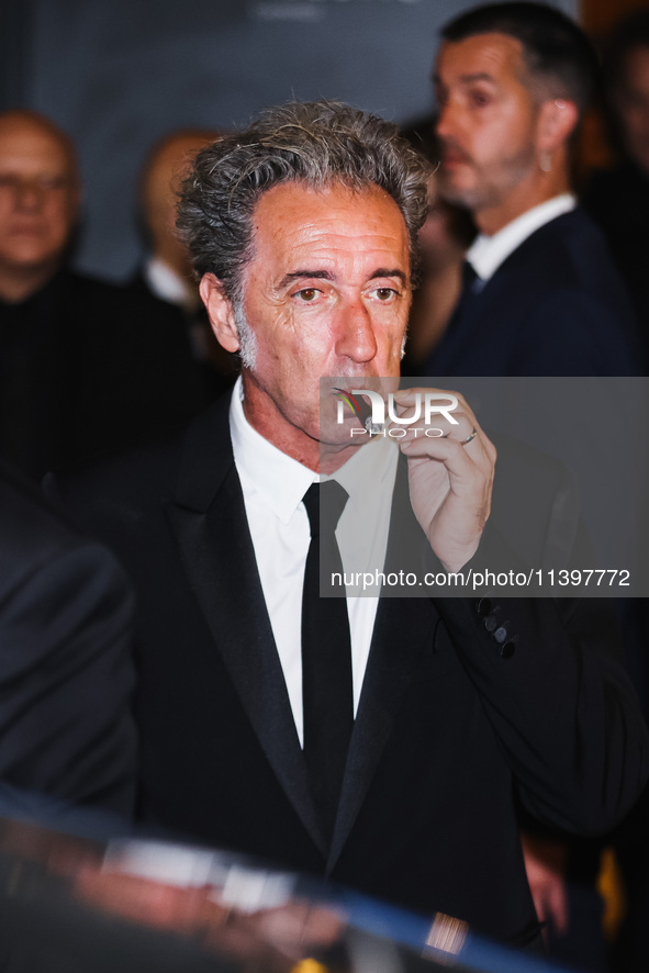 Paolo Sorrentino is leaving the hotel for the red carpet of Parthenope during the 77th Festival de Cannes in Cannes, France, on May 21, 2024...