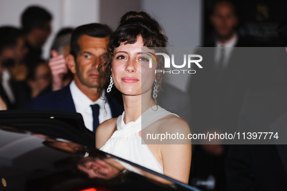 Celeste Dalla Porta is leaving the hotel for the red carpet of Parthenope during the 77th Festival de Cannes in Cannes, France, on May 21, 2...