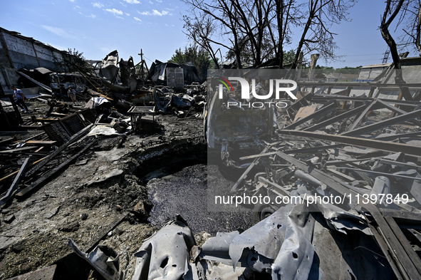 Damage from the July 8 Russian missile attack is being pictured in Vilniansk, Zaporizhzhia region, southeastern Ukraine, on July 9, 2024. NO...