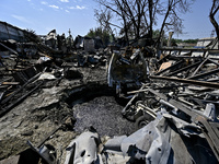 Damage from the July 8 Russian missile attack is being pictured in Vilniansk, Zaporizhzhia region, southeastern Ukraine, on July 9, 2024. NO...