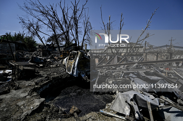 Damage from the July 8 Russian missile attack is being pictured in Vilniansk, Zaporizhzhia region, southeastern Ukraine, on July 9, 2024. NO...