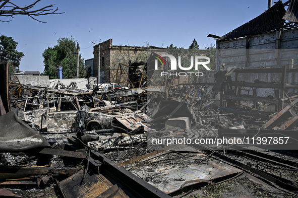 Damage from the July 8 Russian missile attack is being pictured in Vilniansk, Zaporizhzhia region, southeastern Ukraine, on July 9, 2024. NO...