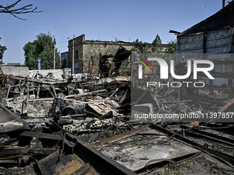 Damage from the July 8 Russian missile attack is being pictured in Vilniansk, Zaporizhzhia region, southeastern Ukraine, on July 9, 2024. NO...