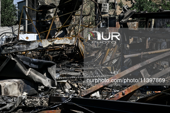 Damage from the July 8 Russian missile attack is being pictured in Vilniansk, Zaporizhzhia region, southeastern Ukraine, on July 9, 2024. NO...