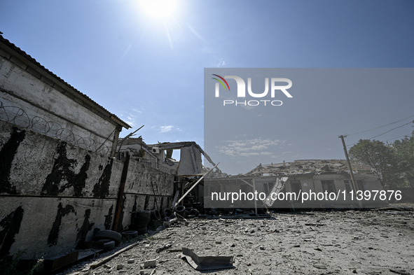 A building is being damaged by the July 8 Russian missile attack in Vilniansk, Zaporizhzhia region, southeastern Ukraine, on July 9, 2024. N...