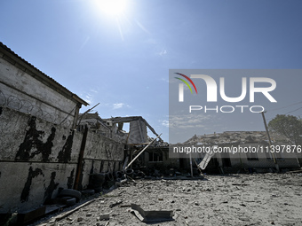 A building is being damaged by the July 8 Russian missile attack in Vilniansk, Zaporizhzhia region, southeastern Ukraine, on July 9, 2024. N...