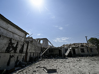 A building is being damaged by the July 8 Russian missile attack in Vilniansk, Zaporizhzhia region, southeastern Ukraine, on July 9, 2024. N...