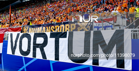 Banner Vortum is playing during the match between the Netherlands and England at the BVB Stadion Dortmund for the Semi-final match 50 of the...