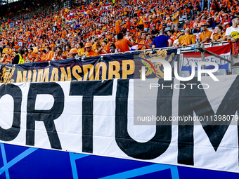 Banner Vortum is playing during the match between the Netherlands and England at the BVB Stadion Dortmund for the Semi-final match 50 of the...