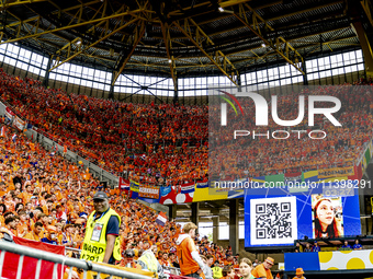 Supporters of the Netherlands are cheering during the match between the Netherlands and England at the BVB Stadion Dortmund for the Semi-fin...