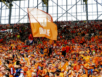 Supporters of the Netherlands are cheering during the match between the Netherlands and England at the BVB Stadion Dortmund for the Semi-fin...