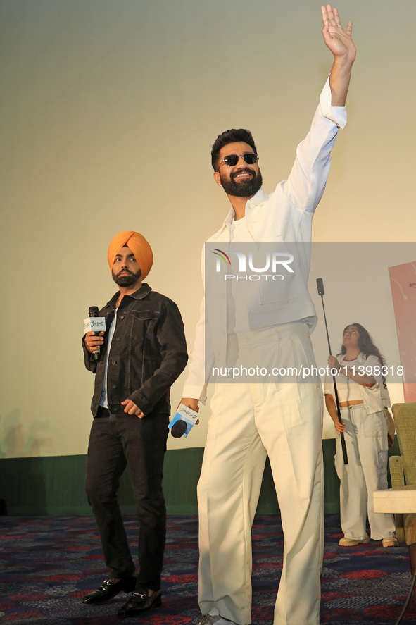 Bollywood actors Vicky Kaushal and Ammy Virk are promoting their upcoming movie 'Bad Newz' at an event in Jaipur, Rajasthan, India, on July...