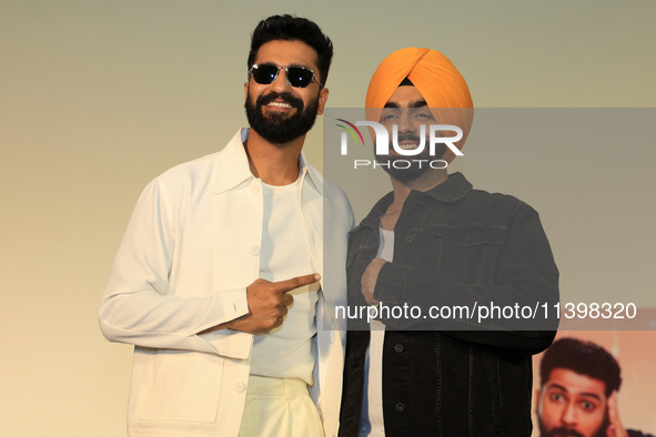 Bollywood actors Vicky Kaushal and Ammy Virk are promoting their upcoming movie 'Bad Newz' at an event in Jaipur, Rajasthan, India, on July...