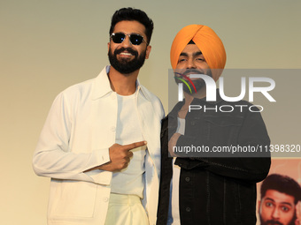 Bollywood actors Vicky Kaushal and Ammy Virk are promoting their upcoming movie 'Bad Newz' at an event in Jaipur, Rajasthan, India, on July...