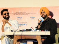 Bollywood actors Vicky Kaushal and Ammy Virk are addressing a press conference during their upcoming movie 'Bad Newz' promotional event in J...