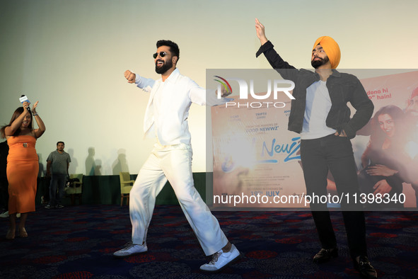 Bollywood actors Vicky Kaushal and Ammy Virk are promoting their upcoming movie 'Bad Newz' at an event in Jaipur, Rajasthan, India, on July...