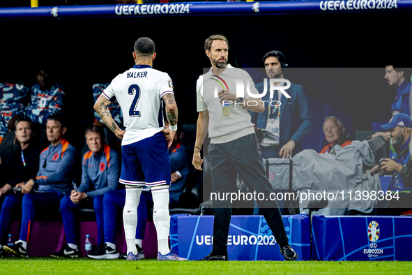 England trainer Gareth Southgate is coaching during the match between the Netherlands and England (EURO 2024) at the BVB Stadion Dortmund fo...