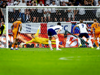 England forward Harry Kane is scoring the 1-1 during the match between the Netherlands and England (EURO 2024) at the BVB Stadion Dortmund f...