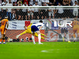 England forward Harry Kane is scoring the 1-1 during the match between the Netherlands and England (EURO 2024) at the BVB Stadion Dortmund f...