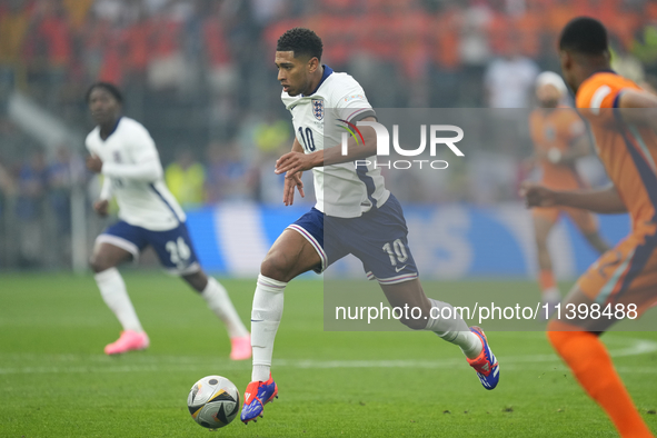 Jude Bellingham attacking midfield of England and Real Madrid in action during the UEFA EURO 2024 semi-final match between Netherlands and E...