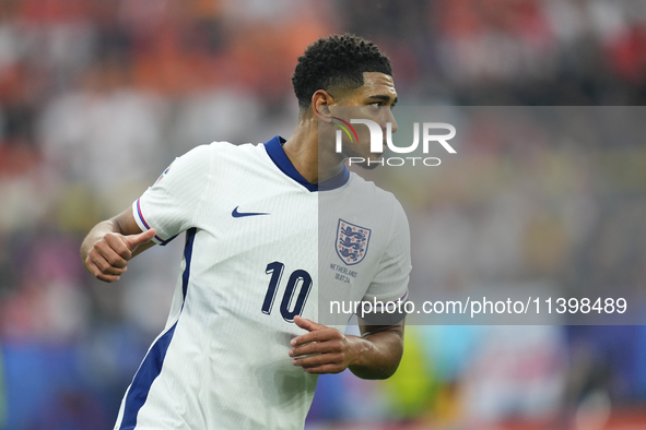 Jude Bellingham attacking midfield of England and Real Madrid during the UEFA EURO 2024 semi-final match between Netherlands and England at...