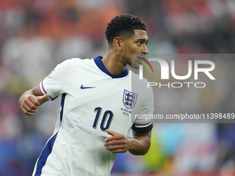 Jude Bellingham attacking midfield of England and Real Madrid during the UEFA EURO 2024 semi-final match between Netherlands and England at...