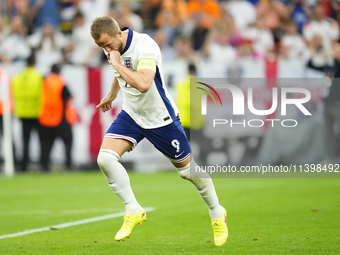 Harry Kane centre-forward of England and Bayern Munich celebrates after scoring his sides first goal during the UEFA EURO 2024 semi-final ma...