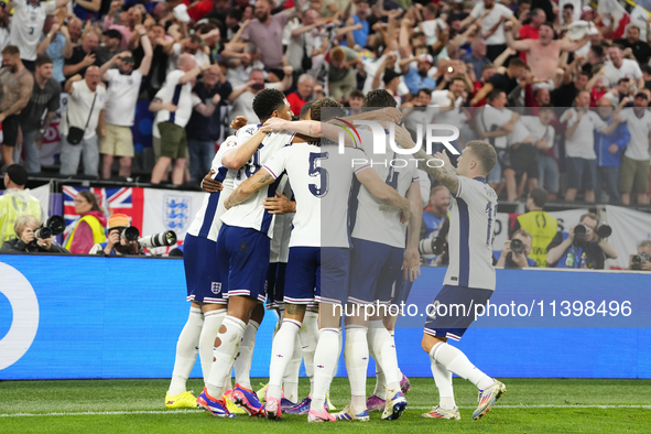 Harry Kane centre-forward of England and Bayern Munich celebrates after scoring his sides first goal during the UEFA EURO 2024 semi-final ma...