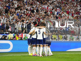 Harry Kane centre-forward of England and Bayern Munich celebrates after scoring his sides first goal during the UEFA EURO 2024 semi-final ma...