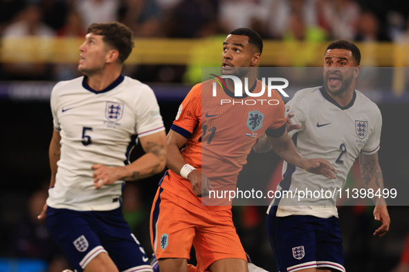 Kyle Walker (England) is marking Cody Gakpo (Netherlands) during the Semi-Final of the UEFA European Championship between England and the Ne...