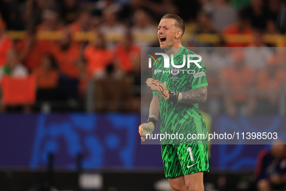 Jordan Pickford (England) is shouting at his defence during the Semi Final of the UEFA European Championship between England and Netherlands...