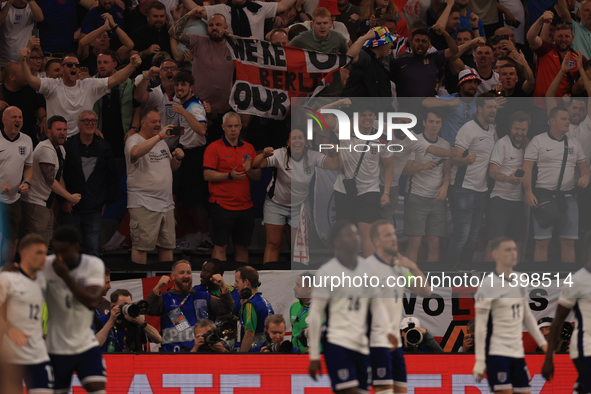 Harry Kane (England) is scoring his team's first goal during the Semi-Final of the UEFA European Championship between England and Netherland...