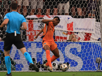 Denzel Dumfries (Netherlands) is clearing off the line during the Semi-Final of the UEFA European Championship between England and Netherlan...