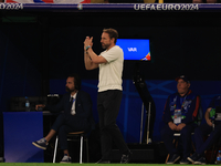 Gareth Southgate, England manager, is applauding during the Semi Final of the UEFA European Championship between England and Netherlands at...