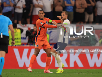 Virgil van Dijk (Netherlands) is pushing Harry Kane (England) during the Semi Final of the UEFA European Championship between England and Ne...