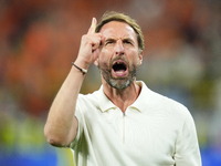 Gareth Southgate head coach of England celebrates victory after the UEFA EURO 2024 semi-final match between Netherlands and England at Footb...