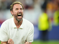 Gareth Southgate head coach of England celebrates victory after the UEFA EURO 2024 semi-final match between Netherlands and England at Footb...