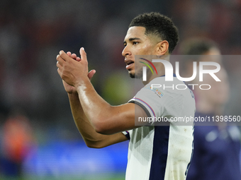 Jude Bellingham attacking midfield of England and Real Madrid celebrates victory after the UEFA EURO 2024 semi-final match between Netherlan...