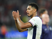 Jude Bellingham attacking midfield of England and Real Madrid celebrates victory after the UEFA EURO 2024 semi-final match between Netherlan...