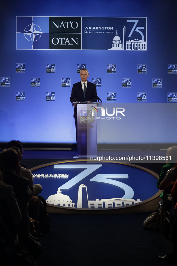 Secretary General of NATO Jens Stoltenberg at the press conference during the NATO Summit in Washington DC, United States on July 10, 2024. 