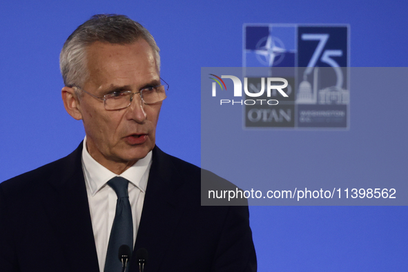 Secretary General of NATO Jens Stoltenberg at the press conference during the NATO Summit in Washington DC, United States on July 10, 2024. 