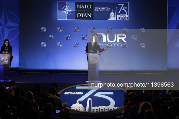 Secretary General of NATO Jens Stoltenberg at the press conference during the NATO Summit in Washington DC, United States on July 10, 2024. 