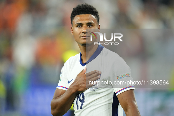 Ollie Watkins centre-forward of England and Aston Villa celebrates victory after  the UEFA EURO 2024 semi-final match between Netherlands an...