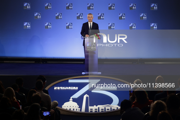 Secretary General of NATO Jens Stoltenberg at the press conference during the NATO Summit in Washington DC, United States on July 10, 2024. 