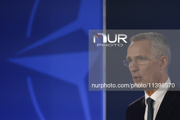 Secretary General of NATO Jens Stoltenberg at the press conference during the NATO Summit in Washington DC, United States on July 10, 2024. 