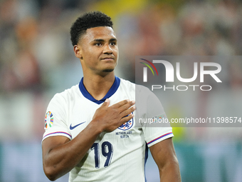 Ollie Watkins centre-forward of England and Aston Villa celebrates victory after  the UEFA EURO 2024 semi-final match between Netherlands an...