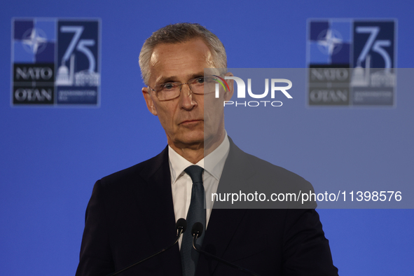 Secretary General of NATO Jens Stoltenberg at the press conference during the NATO Summit in Washington DC, United States on July 10, 2024. 