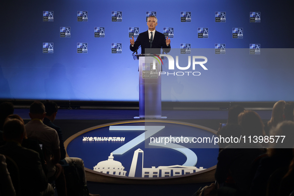 Secretary General of NATO Jens Stoltenberg at the press conference during the NATO Summit in Washington DC, United States on July 10, 2024. 