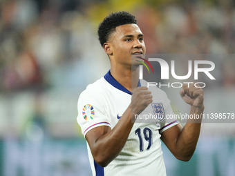 Ollie Watkins centre-forward of England and Aston Villa celebrates victory after  the UEFA EURO 2024 semi-final match between Netherlands an...